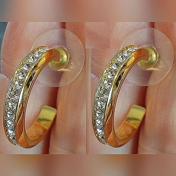 #Touchstone Crystal Channel Set Gold Hoop Earrings 0.75" #Gold Plated #NWT #NIB - Picture 4 of 8